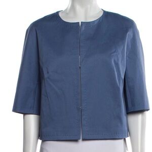 Max Mara Weekend Textured Blue Cropped Jacket pockets blazer half sleeve cotton